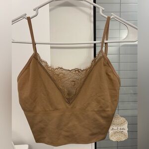 Altar'd State Tan Chemise with Lace Trim and Adjustable Straps